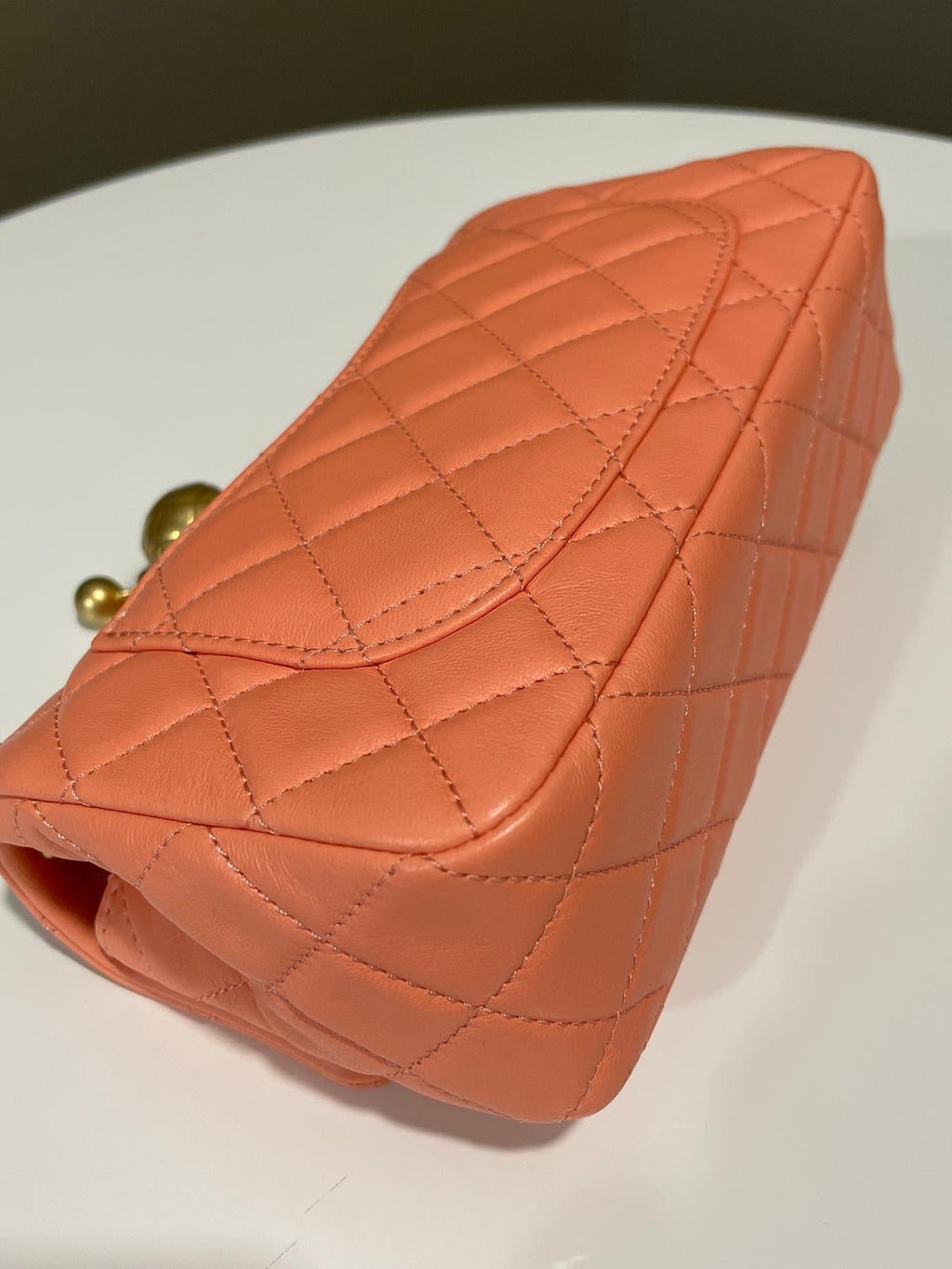 Chanel Pearl Crush Quilted Mini Rectangular Salmon Pink Lambskin
