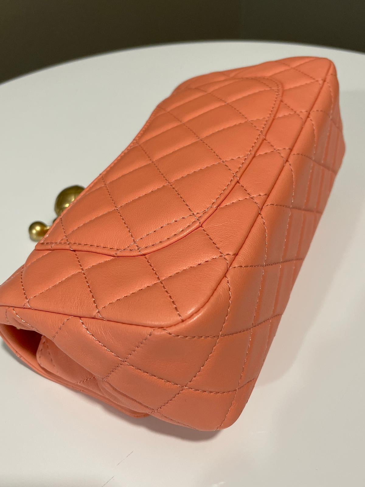 Chanel Pearl Crush Quilted Mini Rectangular Salmon Pink Lambskin