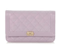 Chanel Lilac Metallic Patent Boy Wallet On Chain