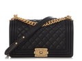 Chanel Old Medium Black Quilted Lambskin Boy Bag