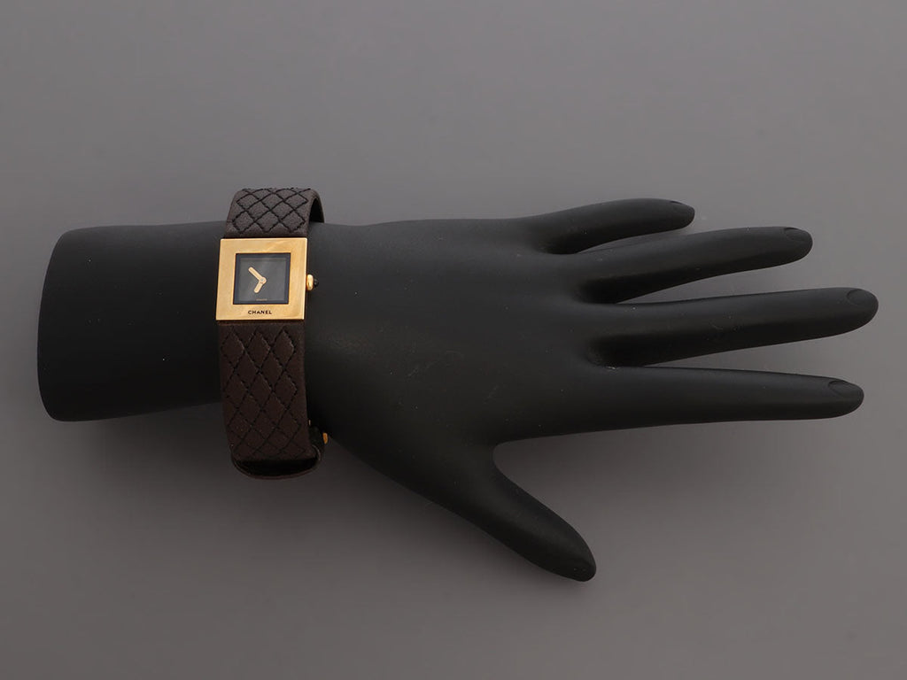 Chanel 18K Yellow Gold Brown MatelassÃ© Leather Watch 19mm