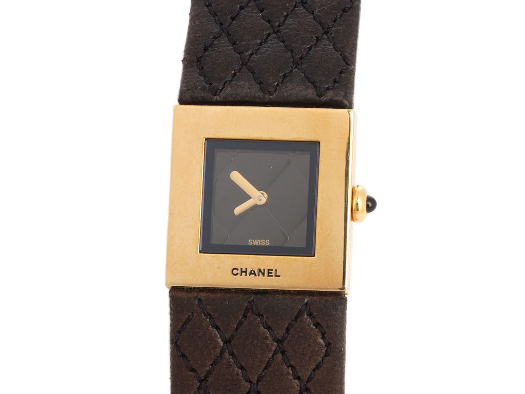 Chanel 18K Yellow Gold Brown MatelassÃ© Leather Watch 19mm