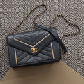 Chanel Navy Calfskin Reversed Chevron Envelope Flap Bag