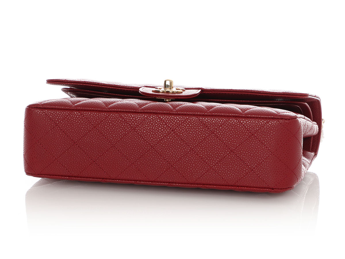 Chanel Medium/Large Red Quilted Caviar Classic Double Flap