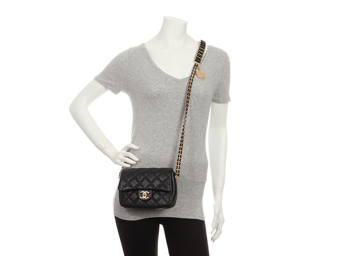 Chanel Mini Black Quilted Caviar MÃ©dallion Flap