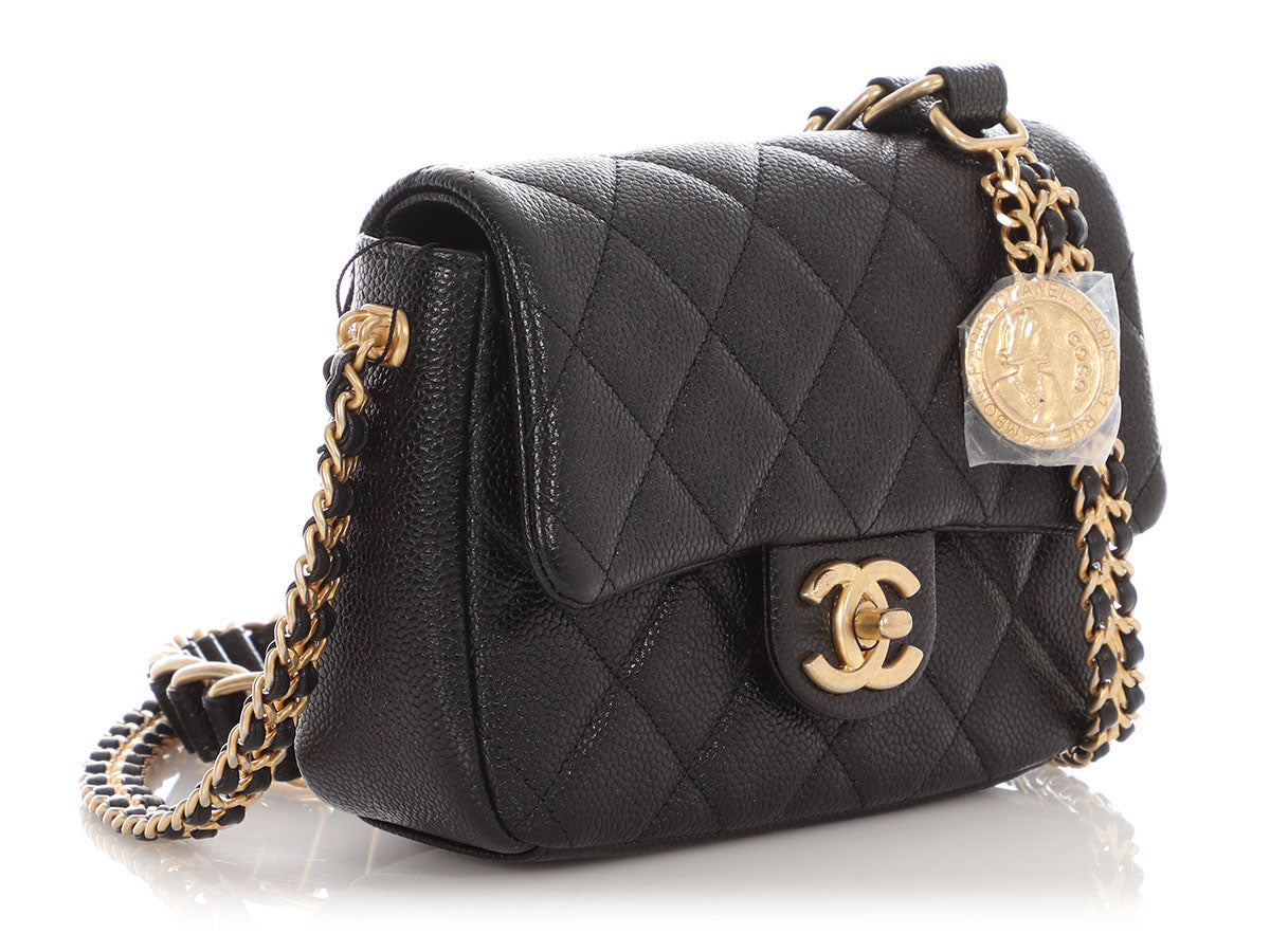 Chanel Mini Black Quilted Caviar MÃ©dallion Flap