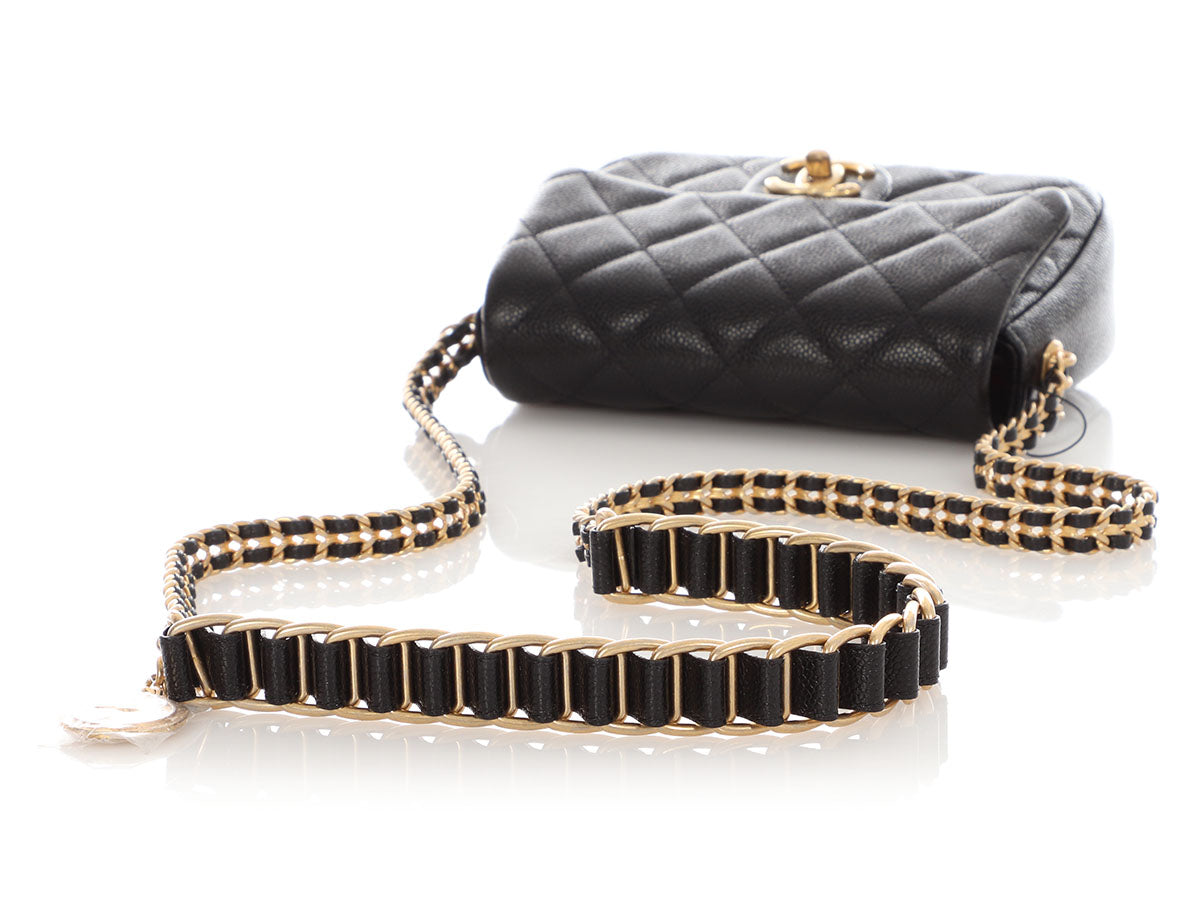 Chanel Mini Black Quilted Caviar MÃ©dallion Flap