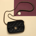 Chanel Mini Black Quilted Caviar MÃ©dallion Flap