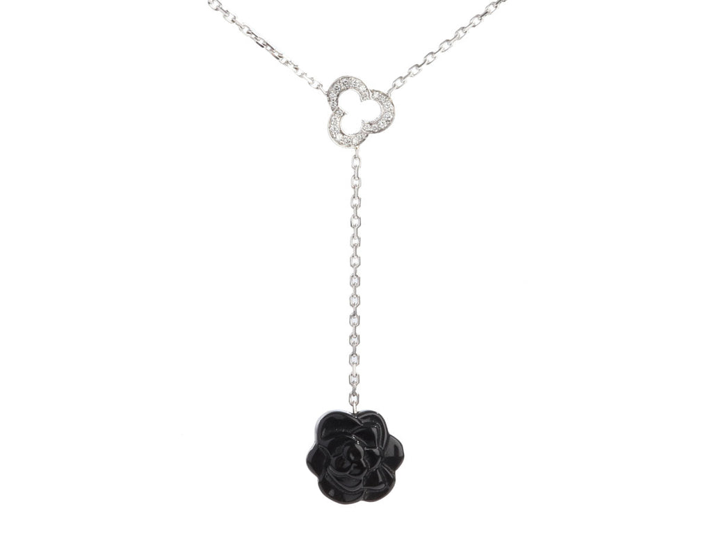 Chanel 18K White Gold Diamond and Black Onyx CamÃ©lia SculptÃ© Drop Necklace