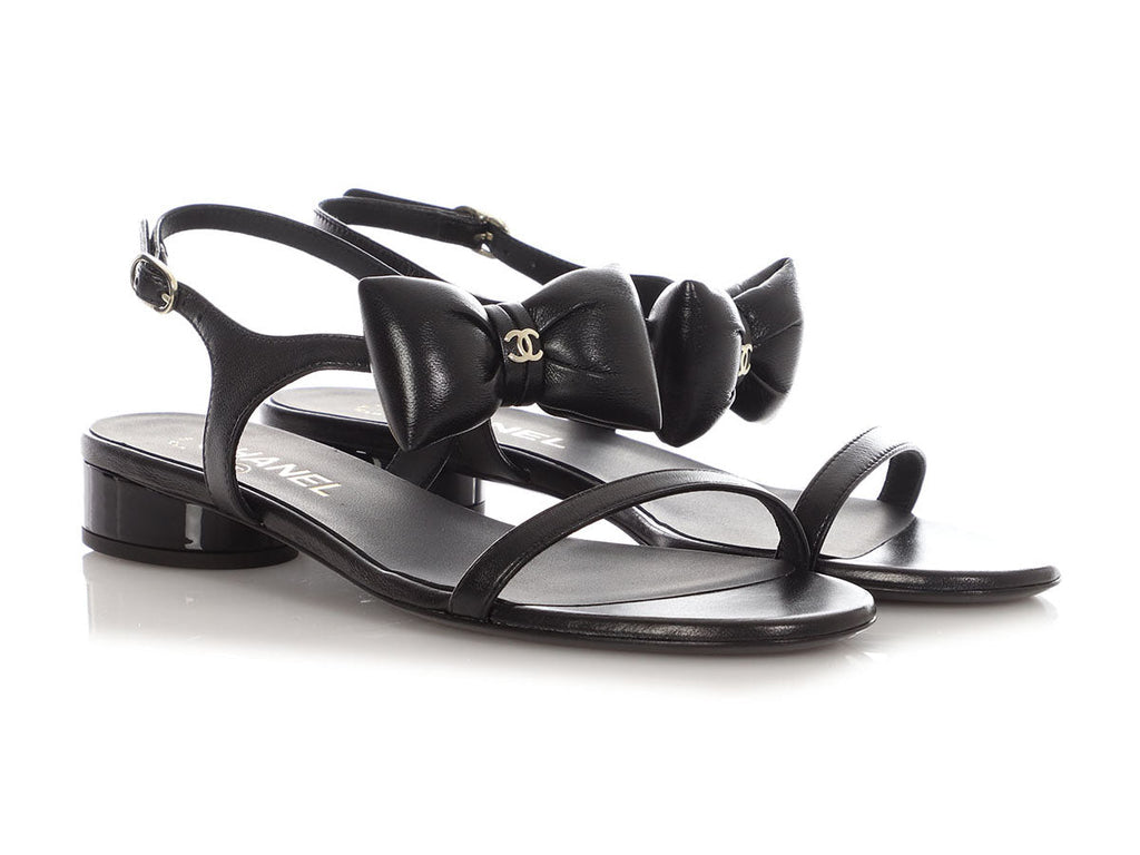 Chanel Black Puffy Bow Sandals