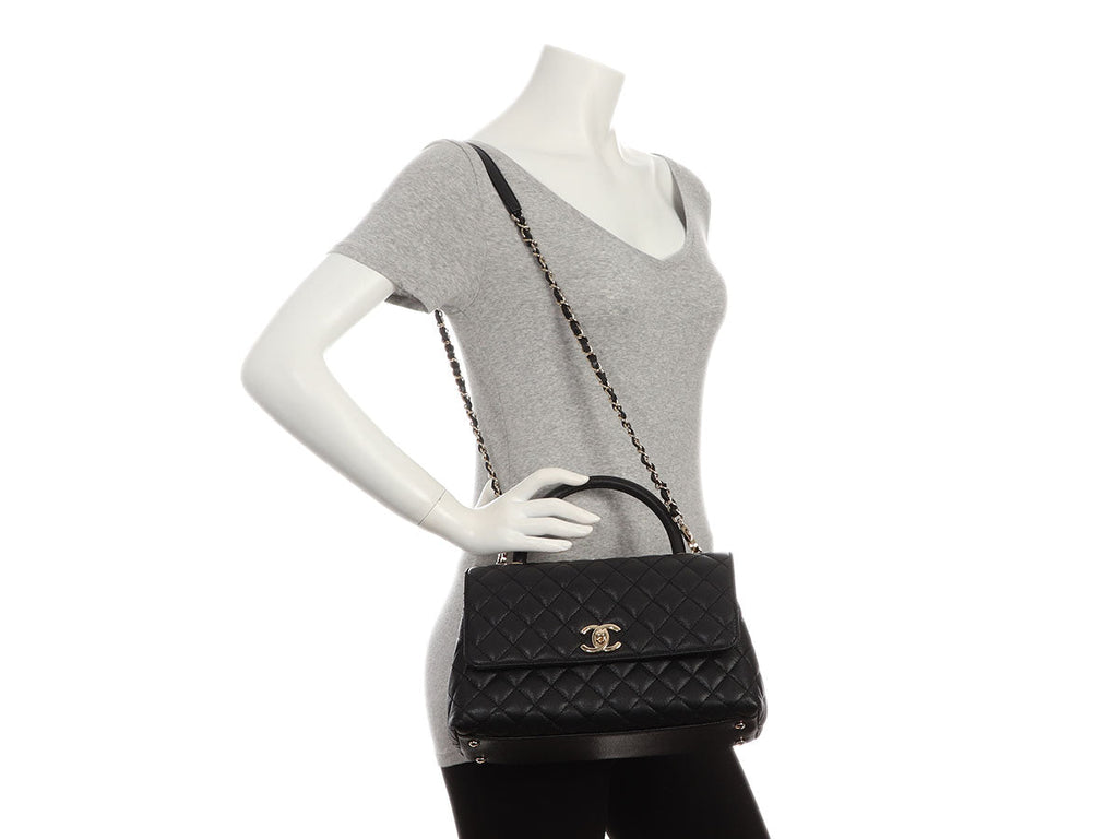 Chanel Small Black Quilted Caviar Coco Handle