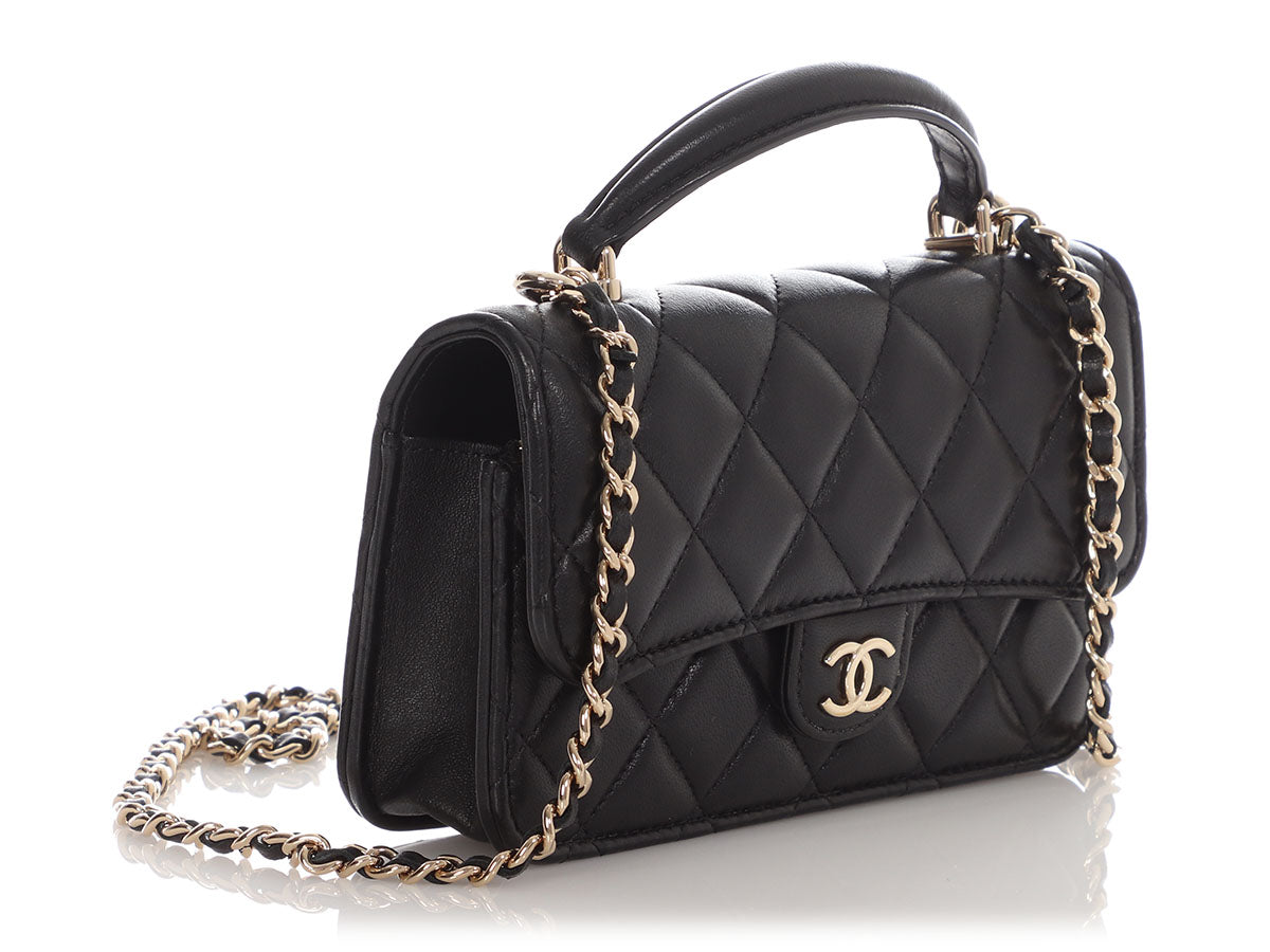 Chanel Mini Black Quilted Lambskin Top Handle Phone Holder
