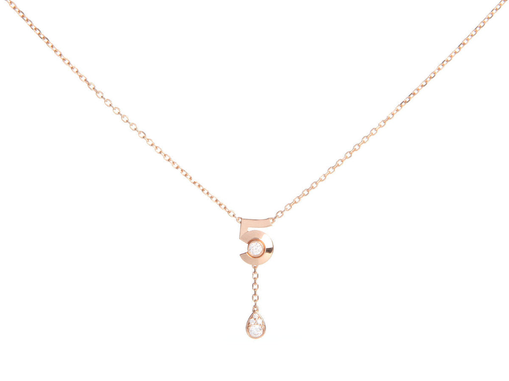 Chanel Small 18K Beige Gold Diamond NÂ°5 Necklace