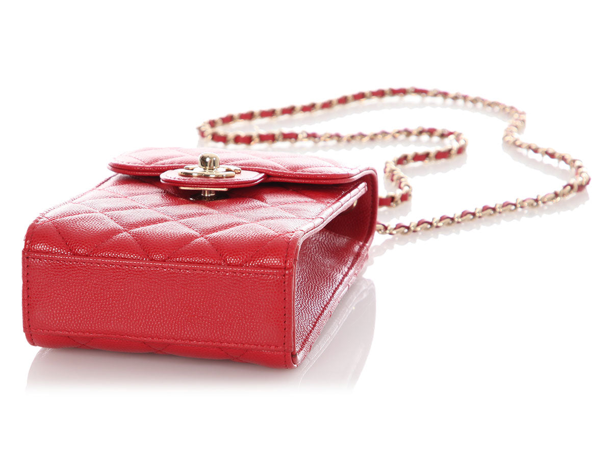 Chanel Red Quilted Caviar Classic Crossbody Phone Holder