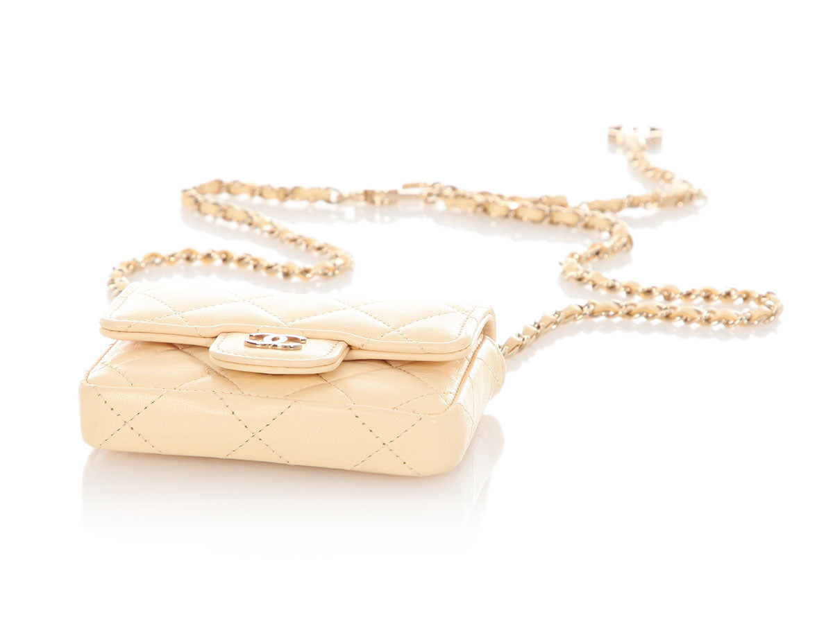 Chanel Mini Light Yellow Quilted Lambskin Belt Bag/Card Holder
