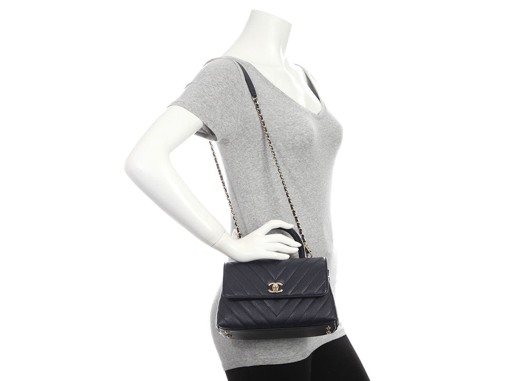Chanel Mini Navy Chevron-Quilted Caviar and Lizard Coco Handle