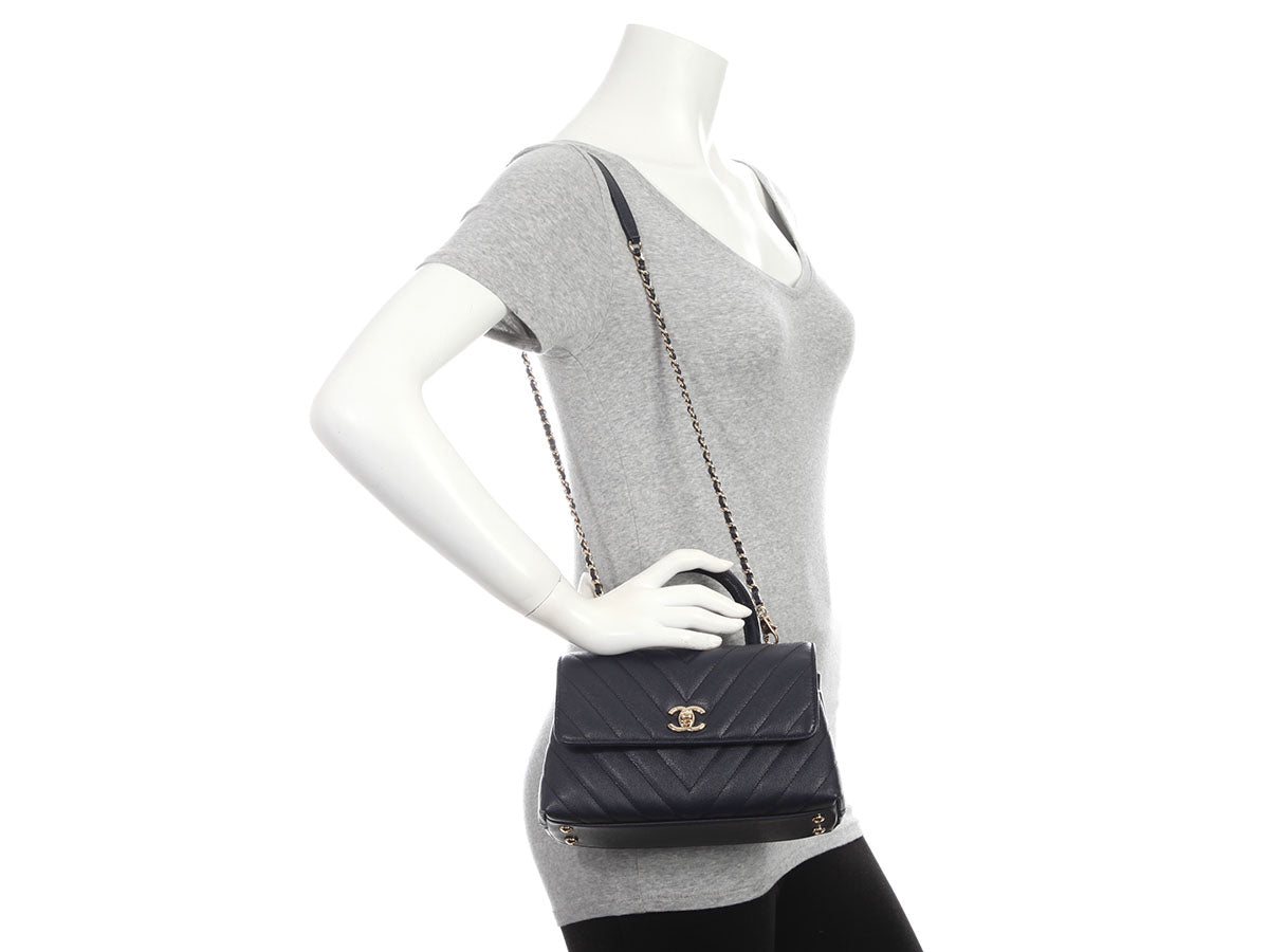 Chanel Mini Navy Chevron-Quilted Caviar and Lizard Coco Handle