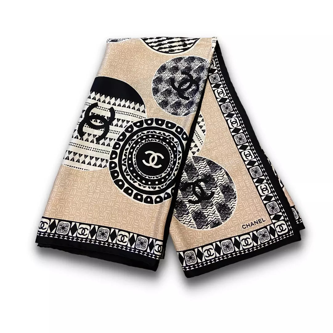 CHANEL BLACK/BEIGE SILK SCARF
