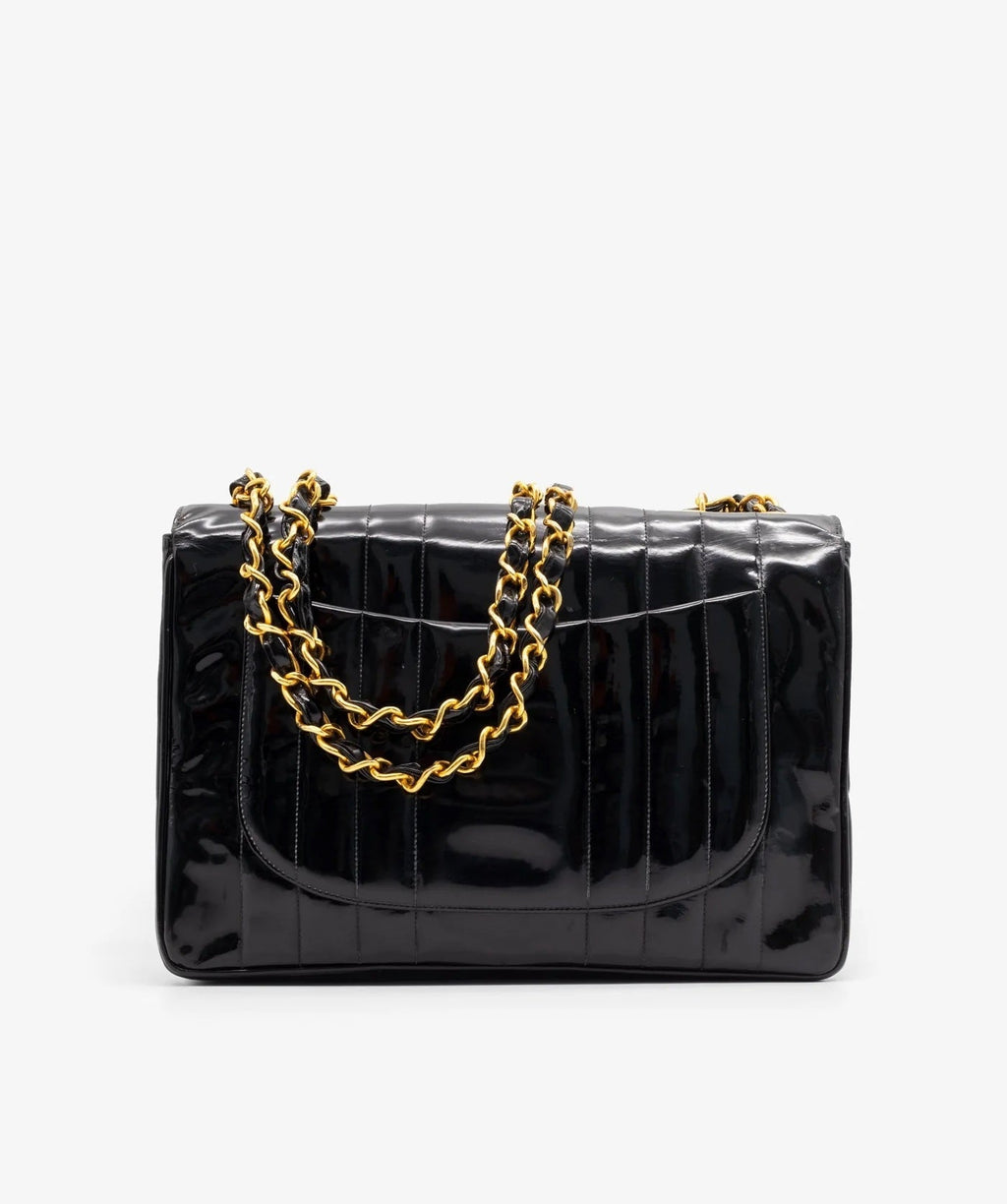 CHANEL JUMBO MADEMOISELLE VERTICAL QUILT VINTAGE PATENT LEATHER BAG