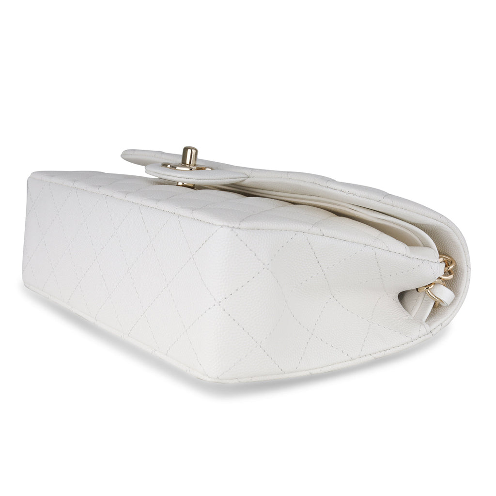 Small Classic Flap - White Caviar