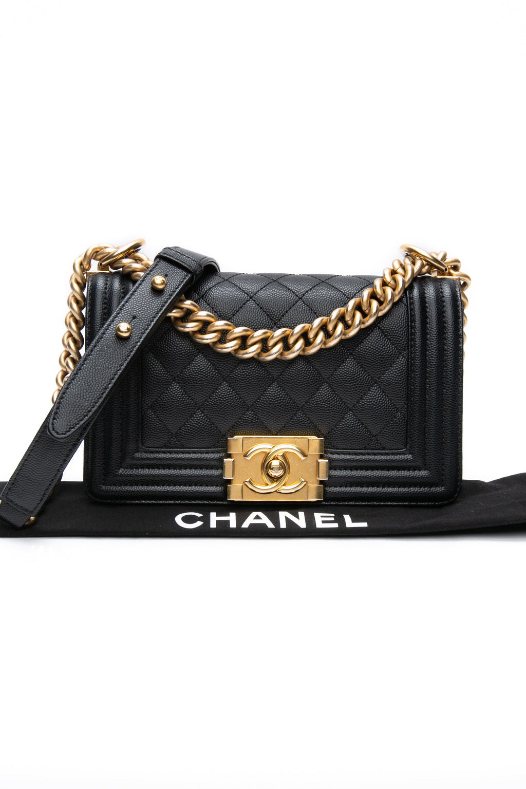 CHANEL Black Caviar Quilted Boy Small Flap Bag