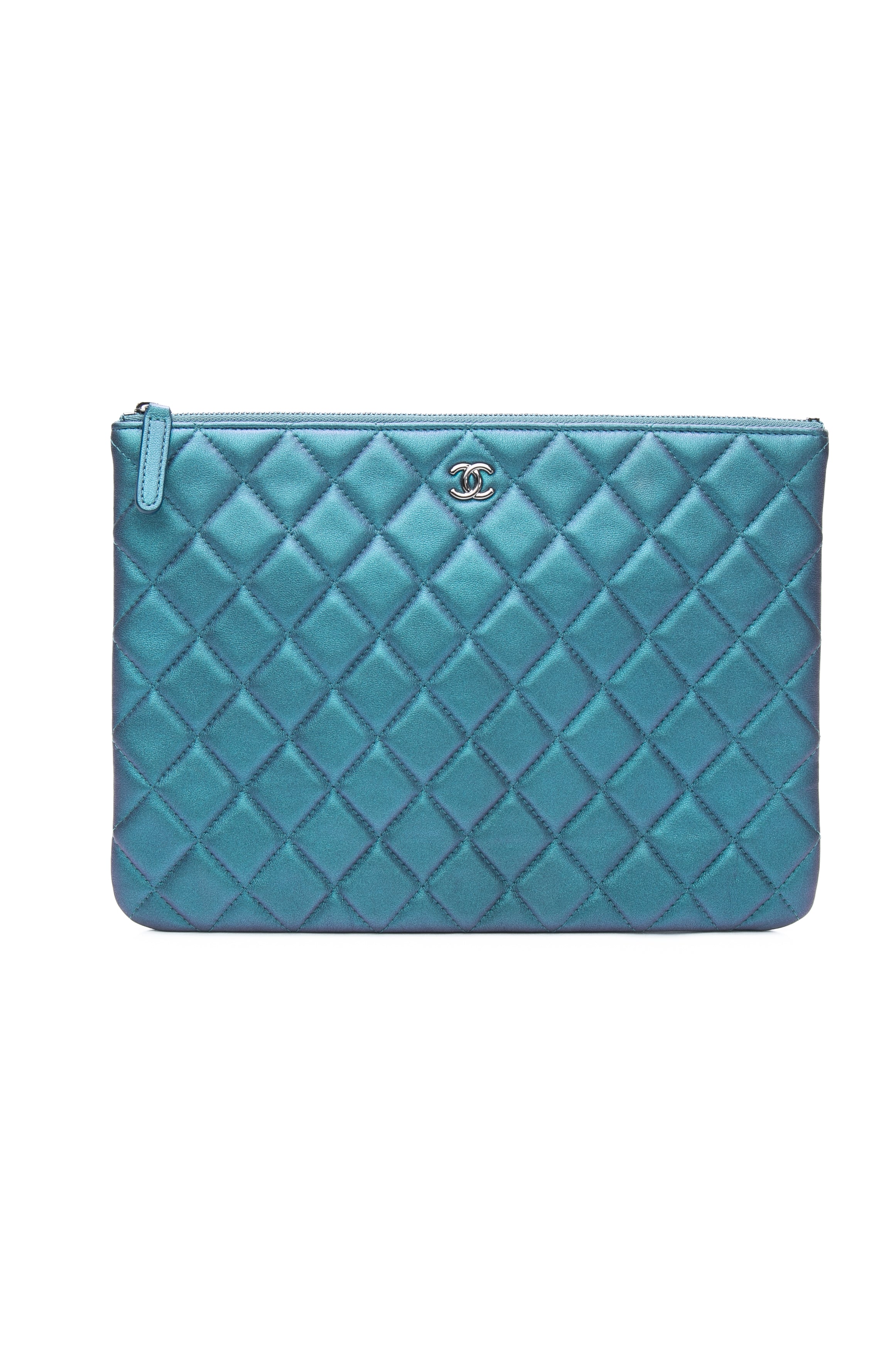 CHANEL Lambskin Quilted Iridescent O Case Clutch