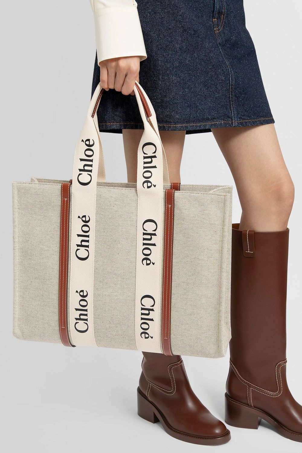WOODY LARGE CANVAS AND LEATHER TOTE BAG