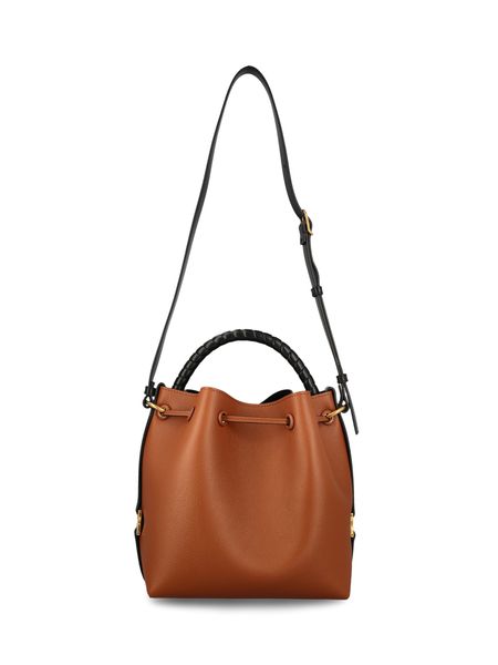 Cream Leather Small Bucket Bag