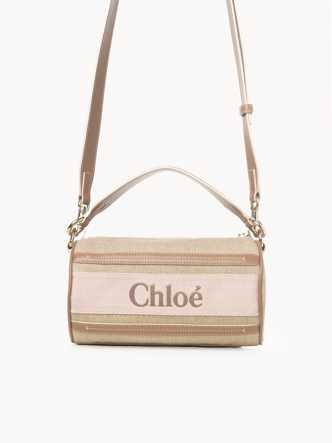 BEIGE WOODY TUBULAR SHOULDER BAG