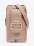Fendi Logo Plaque Messenger Bag Beige Nylon