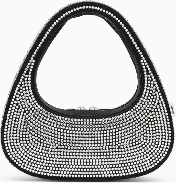 BLACK SWIPE BAG WITH CRYSTALS IN LEATHER