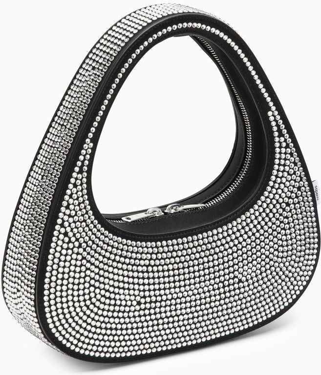 BLACK SWIPE BAG WITH CRYSTALS IN LEATHER