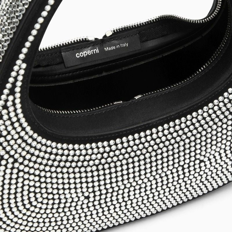 BLACK SWIPE BAG WITH CRYSTALS IN LEATHER