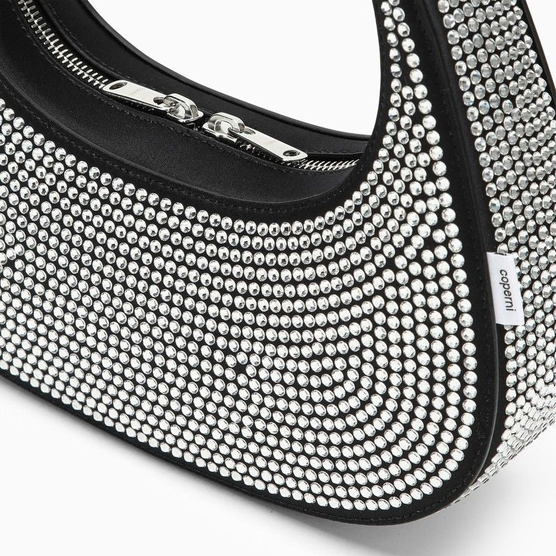 BLACK SWIPE BAG WITH CRYSTALS IN LEATHER