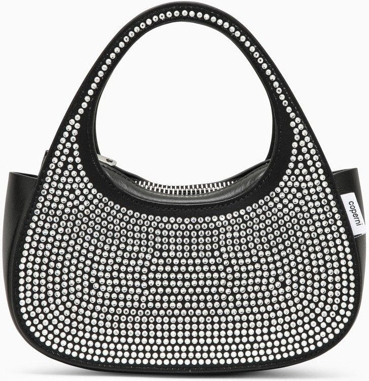 MICRO BAGUETTE SWIPE BLACK BAG WITH CRYSTALS IN LEATHER