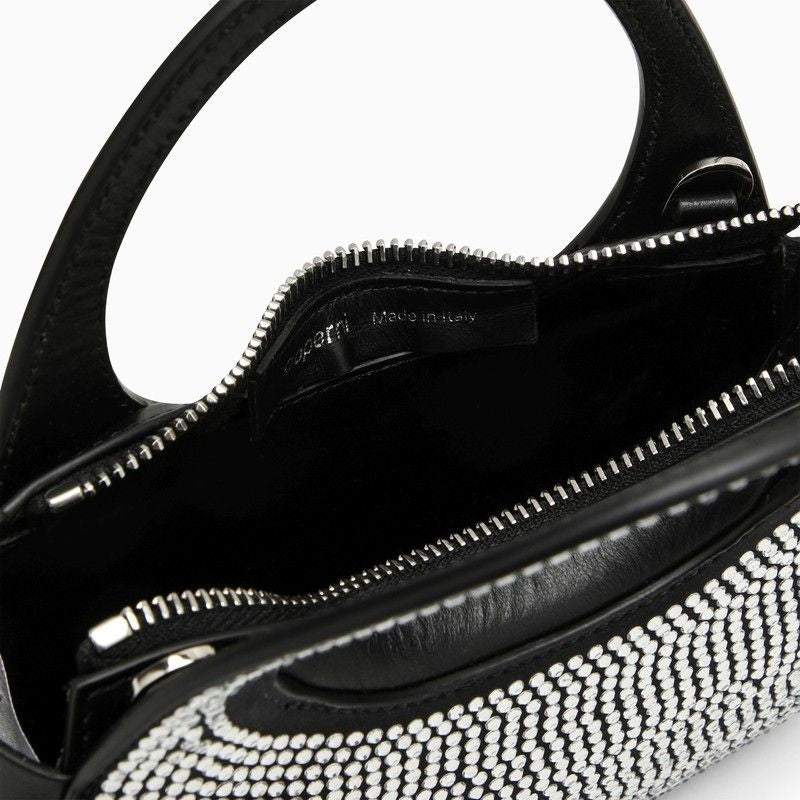 MICRO BAGUETTE SWIPE BLACK BAG WITH CRYSTALS IN LEATHER