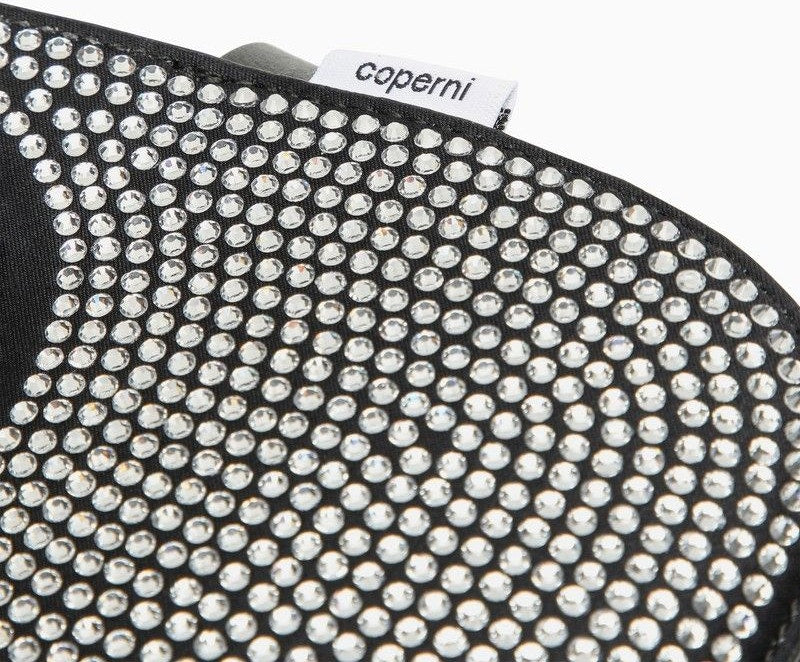 MICRO BAGUETTE SWIPE BLACK BAG WITH CRYSTALS IN LEATHER