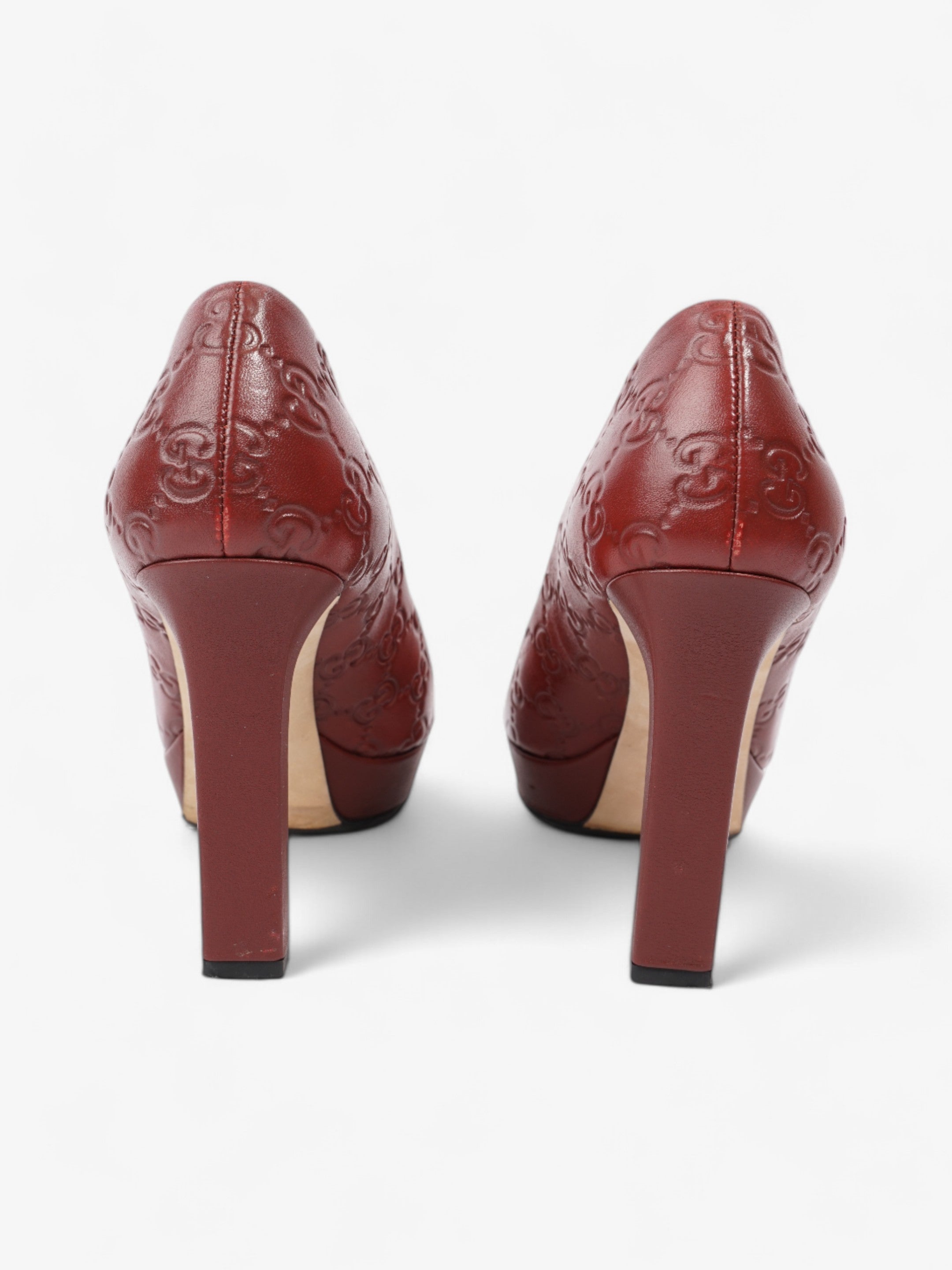 Gucci GG Embossed Heels Burgundy Embossed Leather EU 37 UK 4