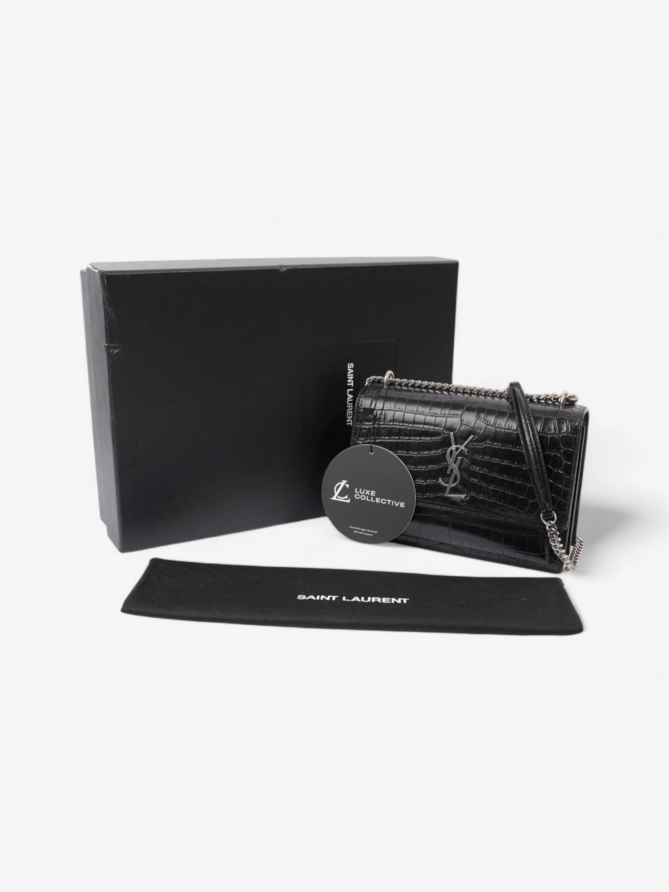 Saint Laurent Sunset Black Embossed Leather Medium