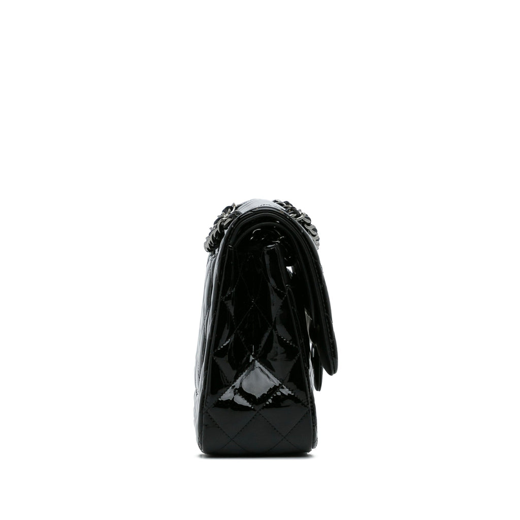 Chanel Classic Double Flap Jumbo Black Patent Leather Silver