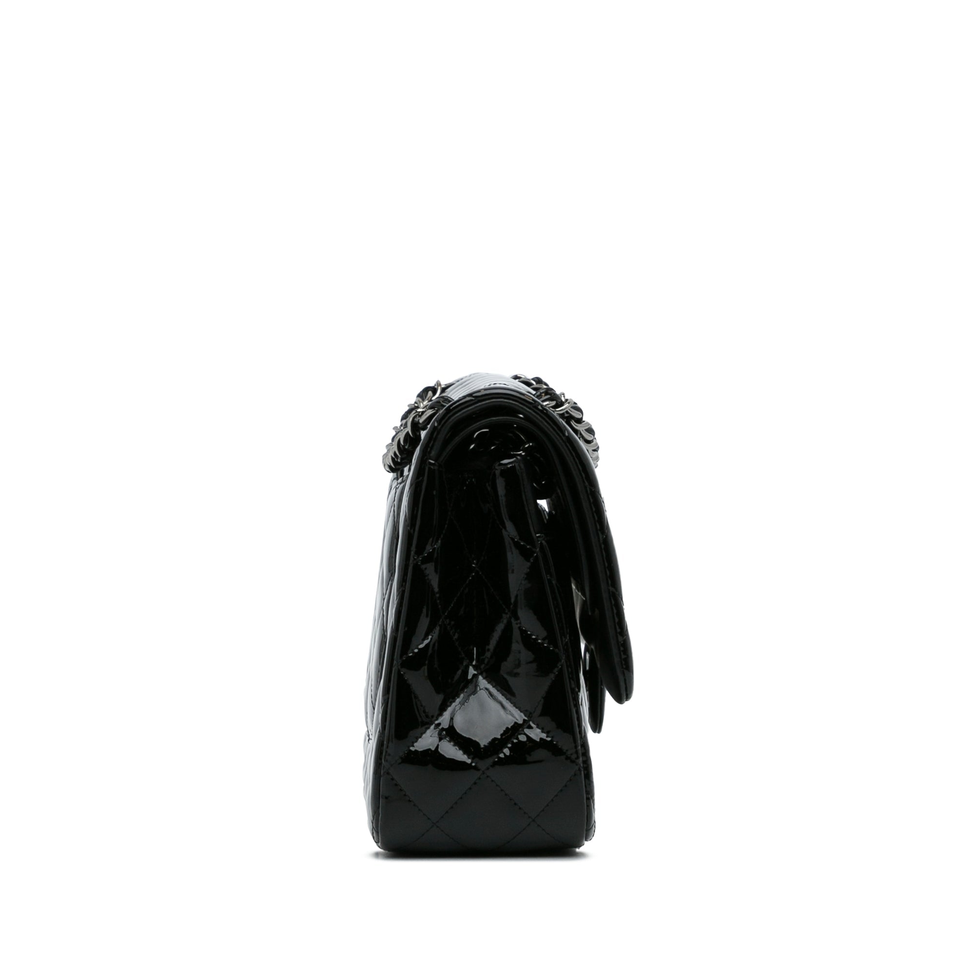 Chanel Classic Double Flap Jumbo Black Patent Leather Silver