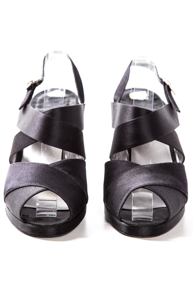 Calvin Klein Black Vintage Satin Buckle Closure Sandals SZ 9 SALE
