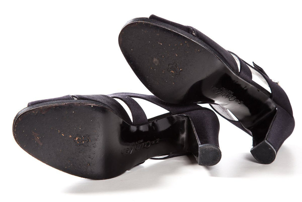 Calvin Klein Black Vintage Satin Buckle Closure Sandals SZ 9 SALE