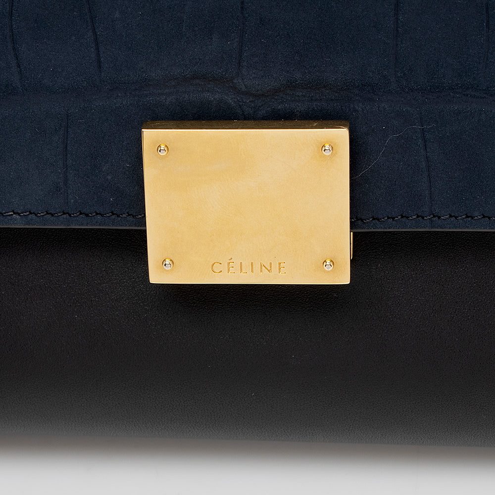 Celine Croc Embossed Suede Medium Trapeze Bag - FINAL SALE (SHF-17351)