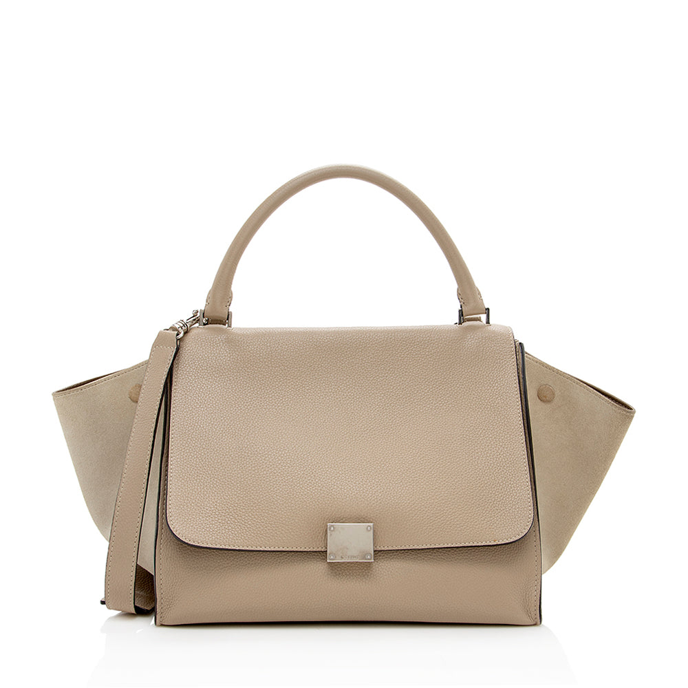 Celine Drummed Calfskin Suede Medium Trapeze Bag (SHF-15252)