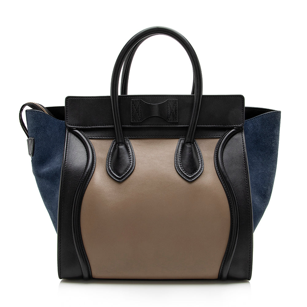 Celine Tricolor Leather Canvas Mini Luggage Tote (SHF-17162)