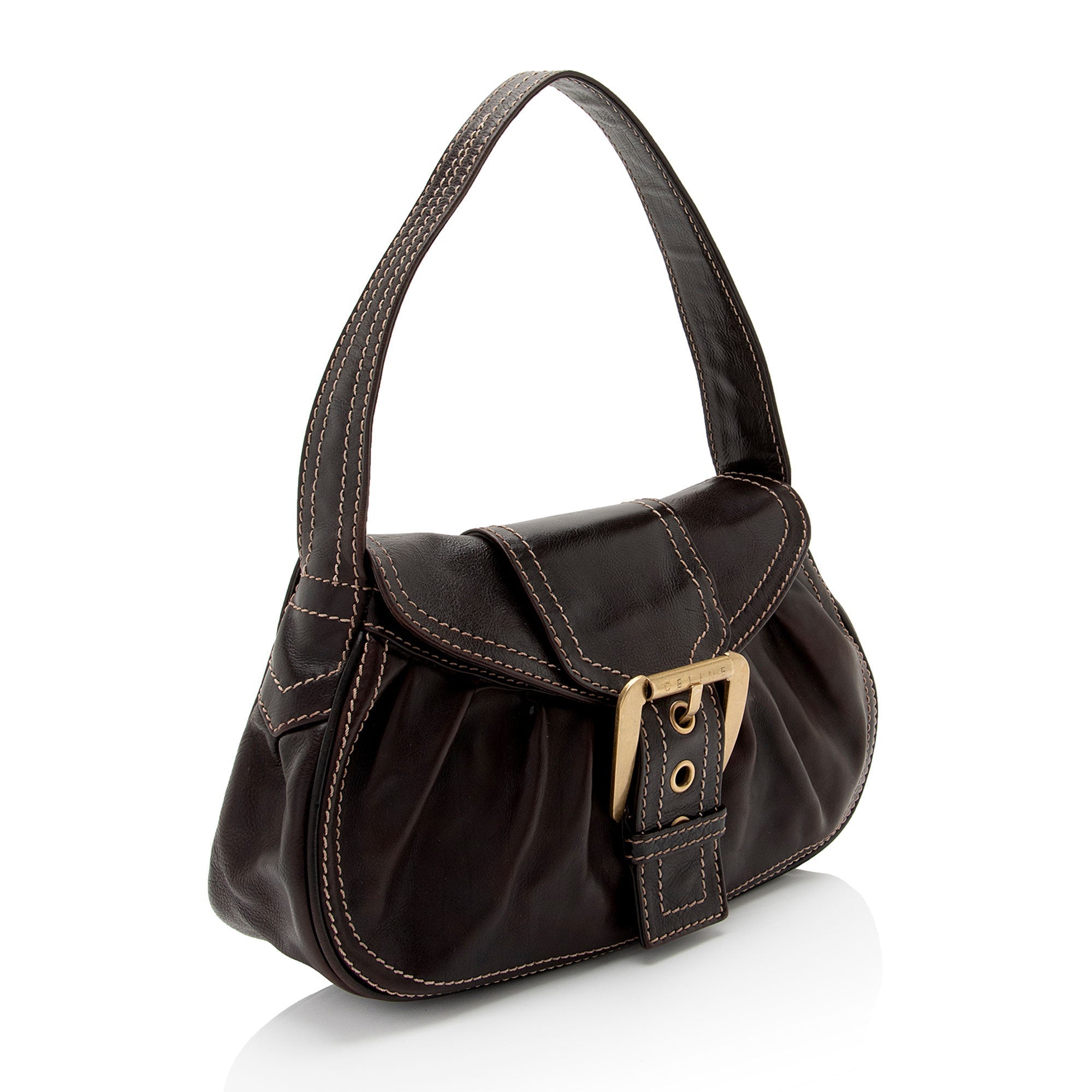 Celine Vintage Leather Buckle Shoulder Bag (SHF-2mqWEo)