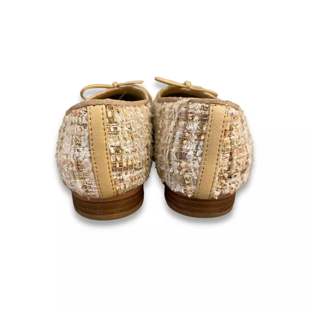 CHANEL BEIGE TWEED AND LEATHER BALLET FLATS