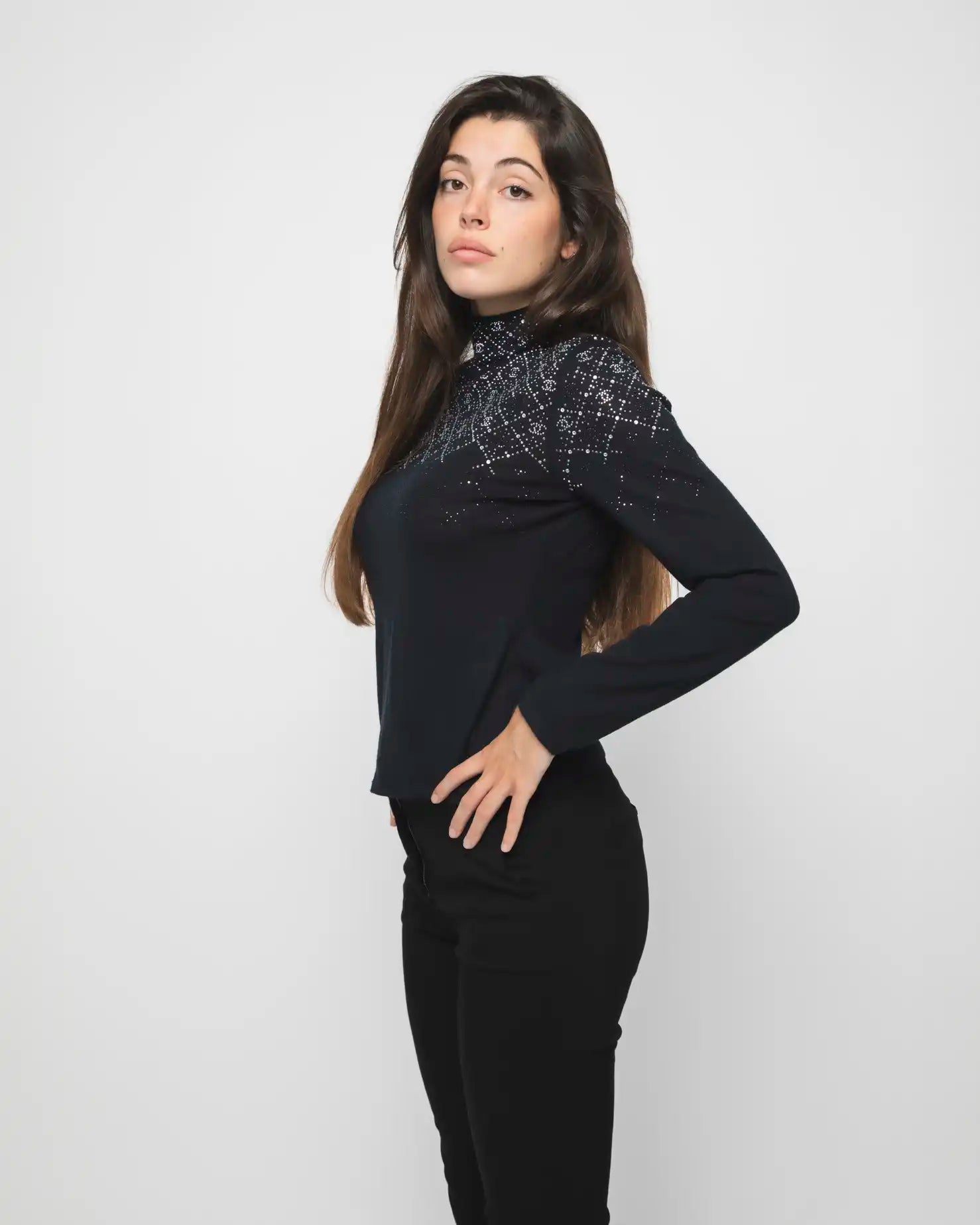 CHANEL BLACK CRYSTALS SWEATER