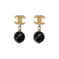 Chanel CC logo black bead drop earrings